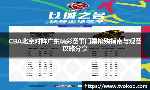 CBA北京对阵广东精彩赛事门票抢购指南与观赛攻略分享